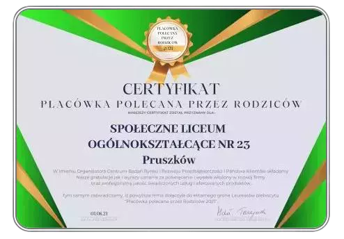 Dyplom Liceum Pruszków